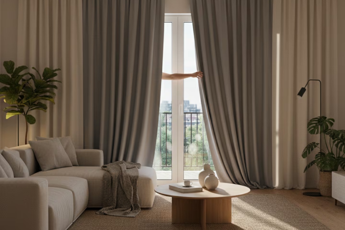 Moderni enterijer sa unutrašnjim blackout zavesama