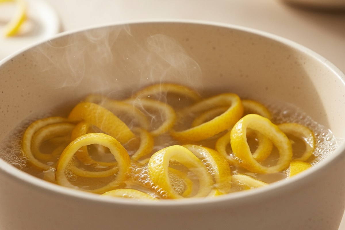 Kuvanje limunove kore u loncu za osvežavanje doma