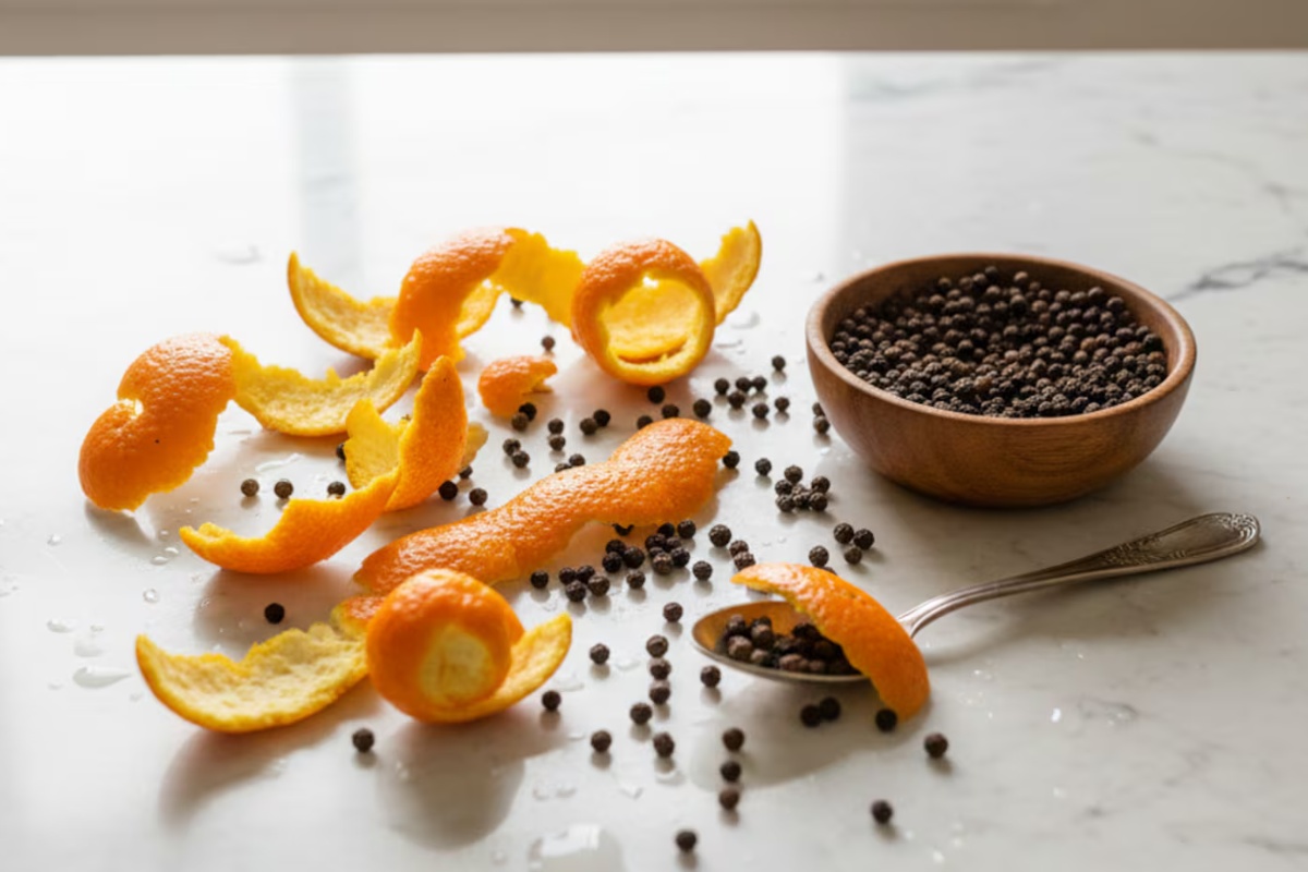 Kuvanje kore pomorandže i bibera za osvežavanje doma