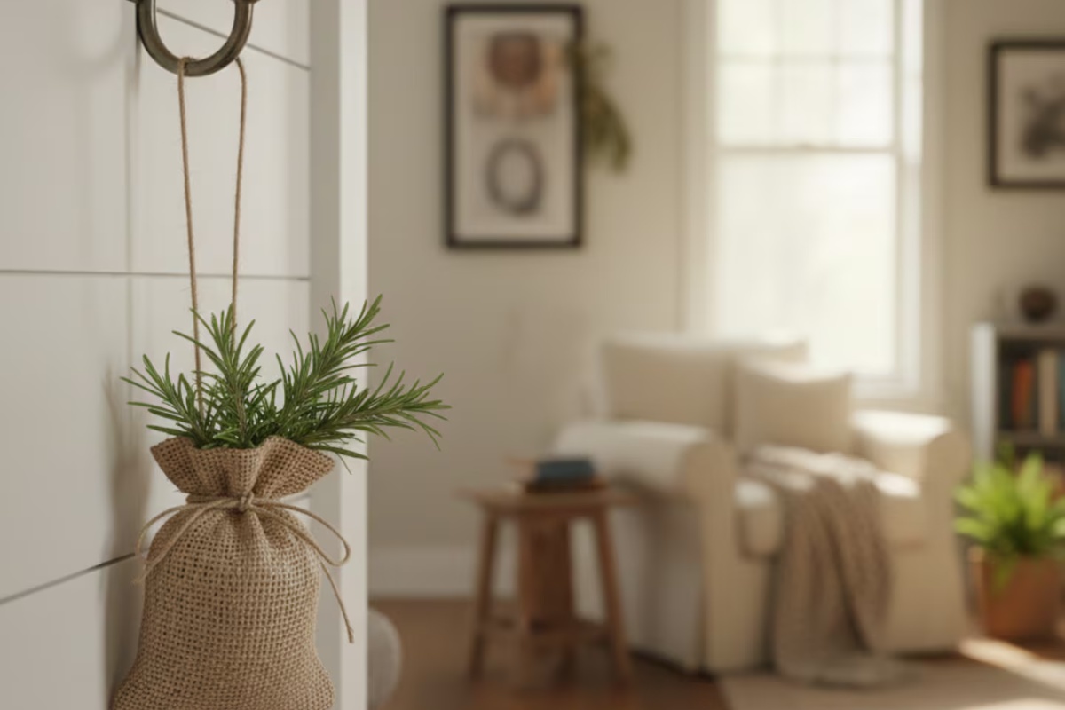 Vrećica sa svežim ruzmarinom na kvaki ulaznih vrata