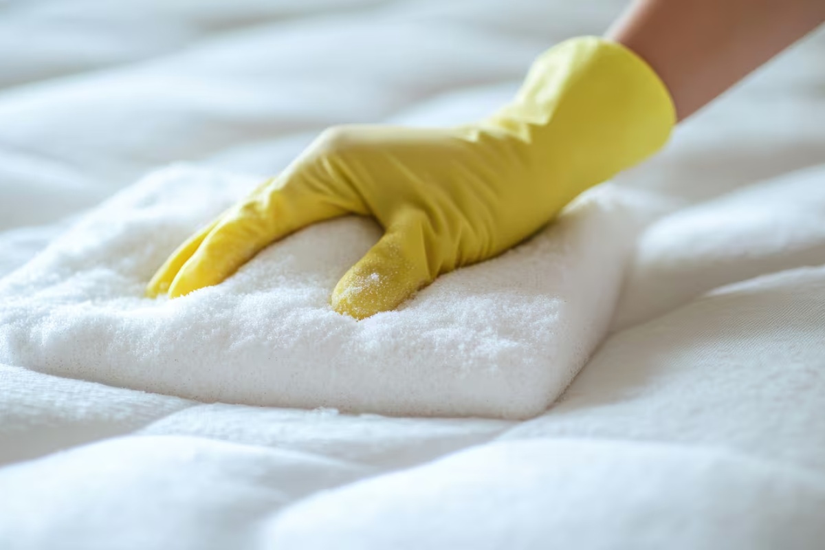 Nanošenje sode bikarbone na dušek za čišćenje