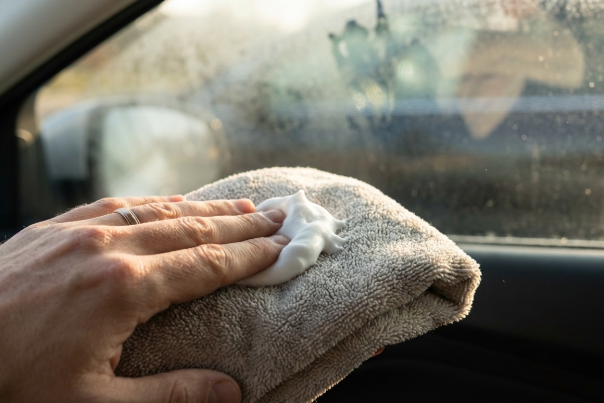 Nanošenje pene za brijanje na auto staklo