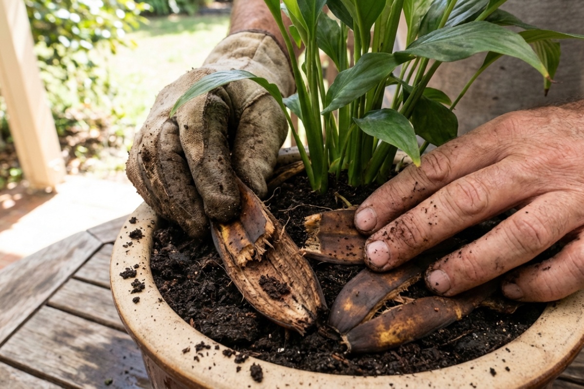 Prirodna prihrana sobnog cveća korama od banane