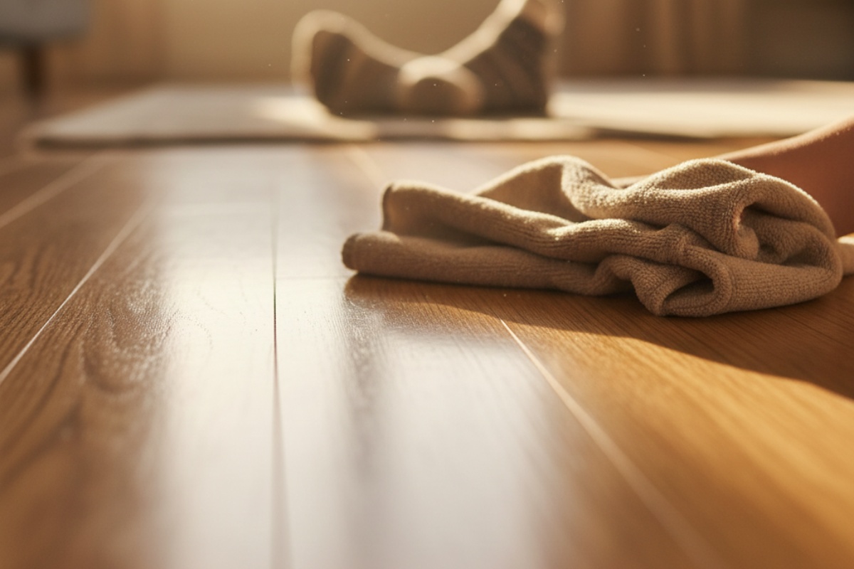Poliranje parketa suvom krpom od mikrovlakana