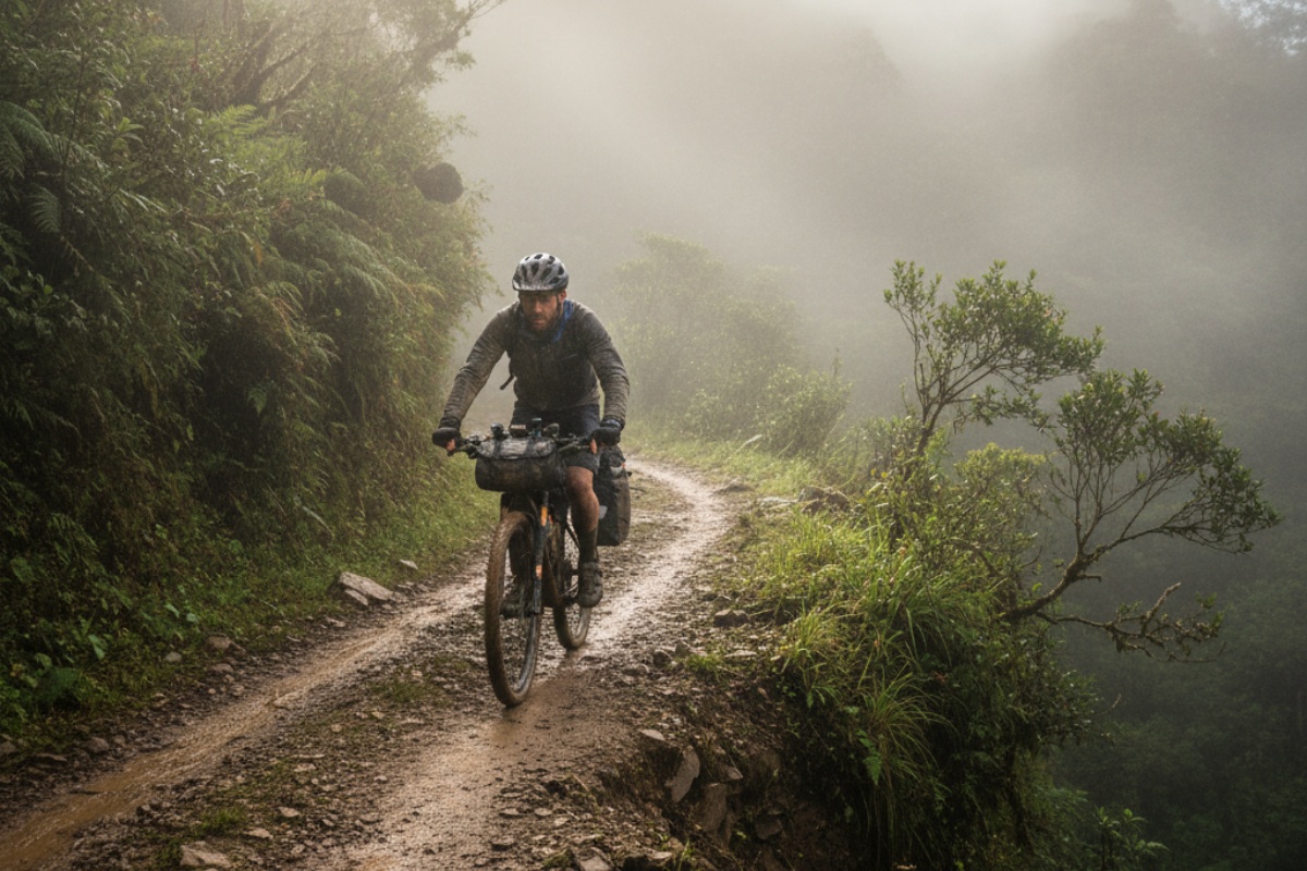 Biciklisti na opasnoj deonici puta Yungas