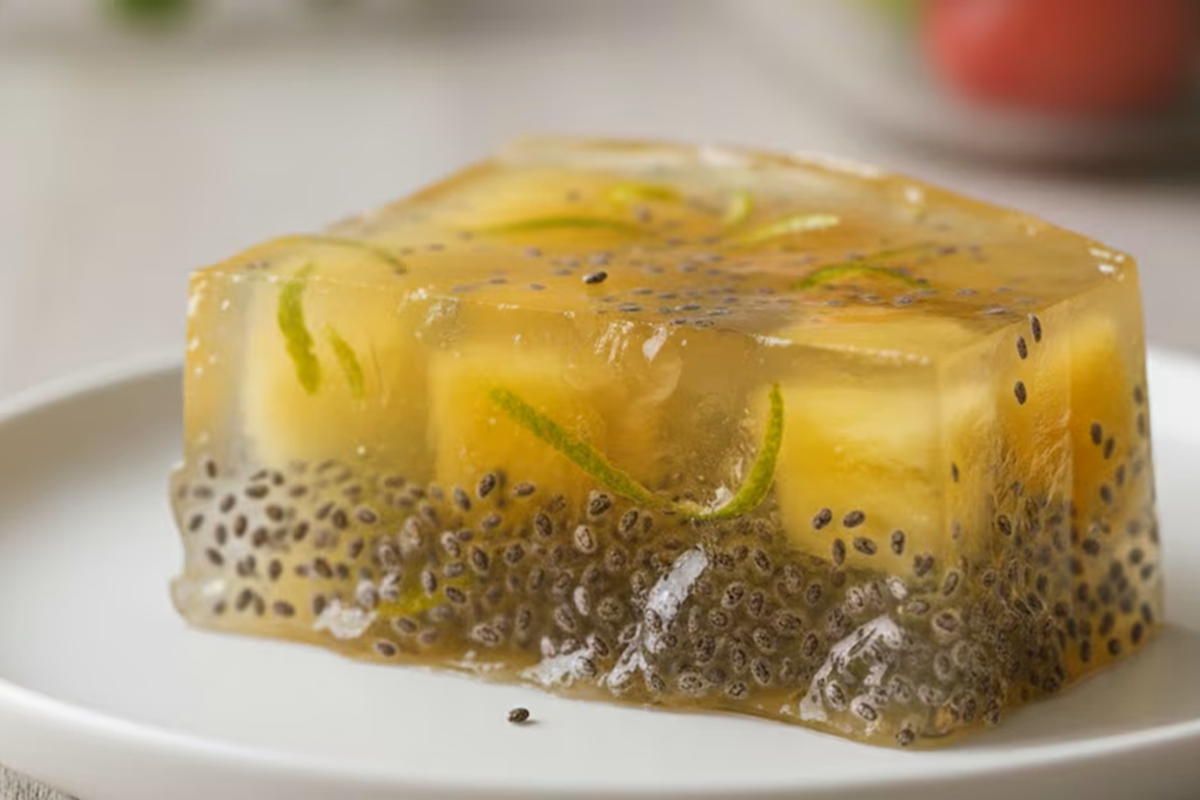 Ananászos, citromos és chia magos zselatin, gazdag omega-3-ban, ideális az emésztőrendszer napközbeni aktiválásához