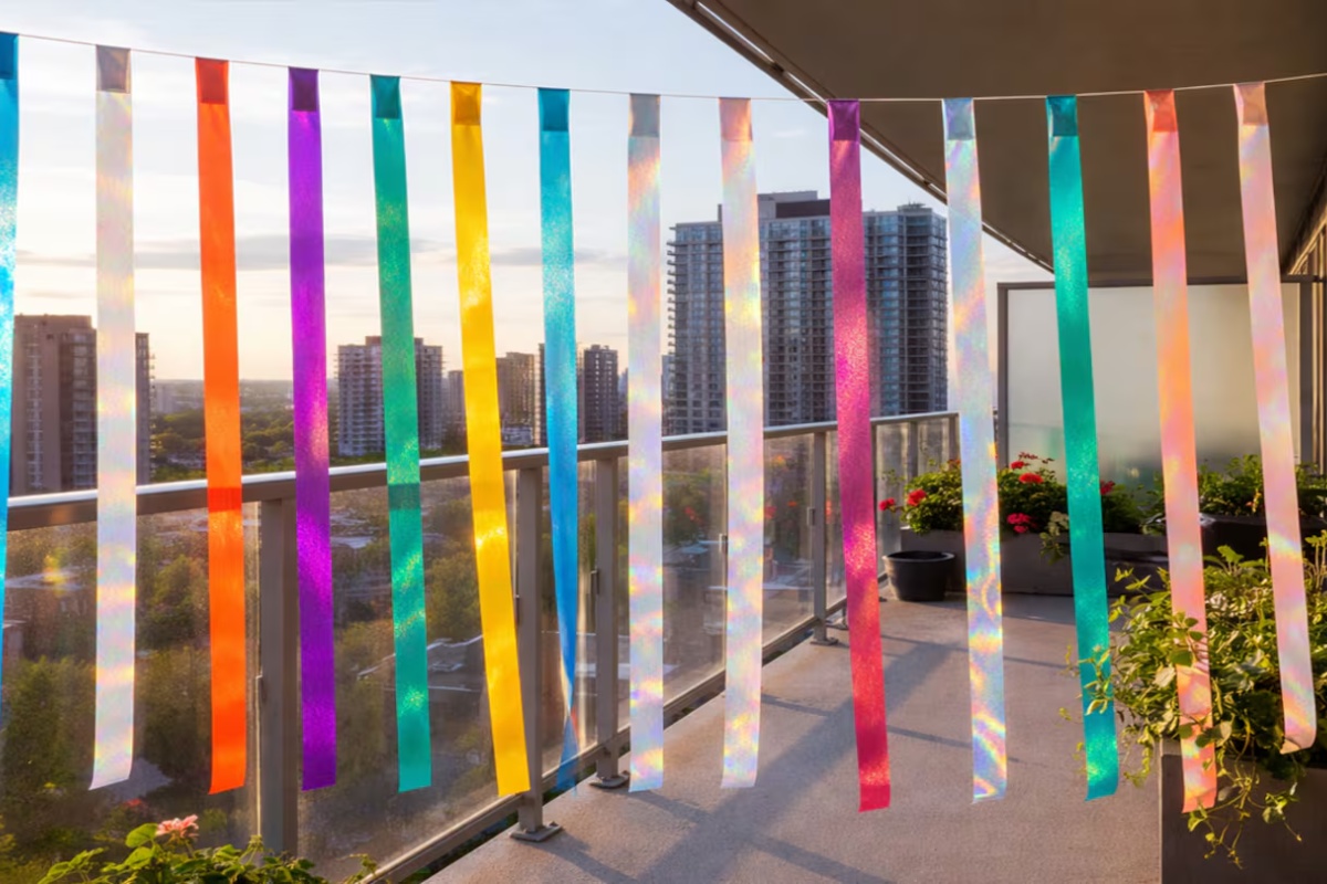 Kačenje holografskih traka na balkon: zašto se preporučuje i čemu služe