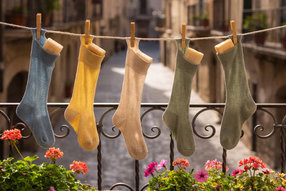Kačenje starih čarapa punjenih sapunom na balkon: čemu služi