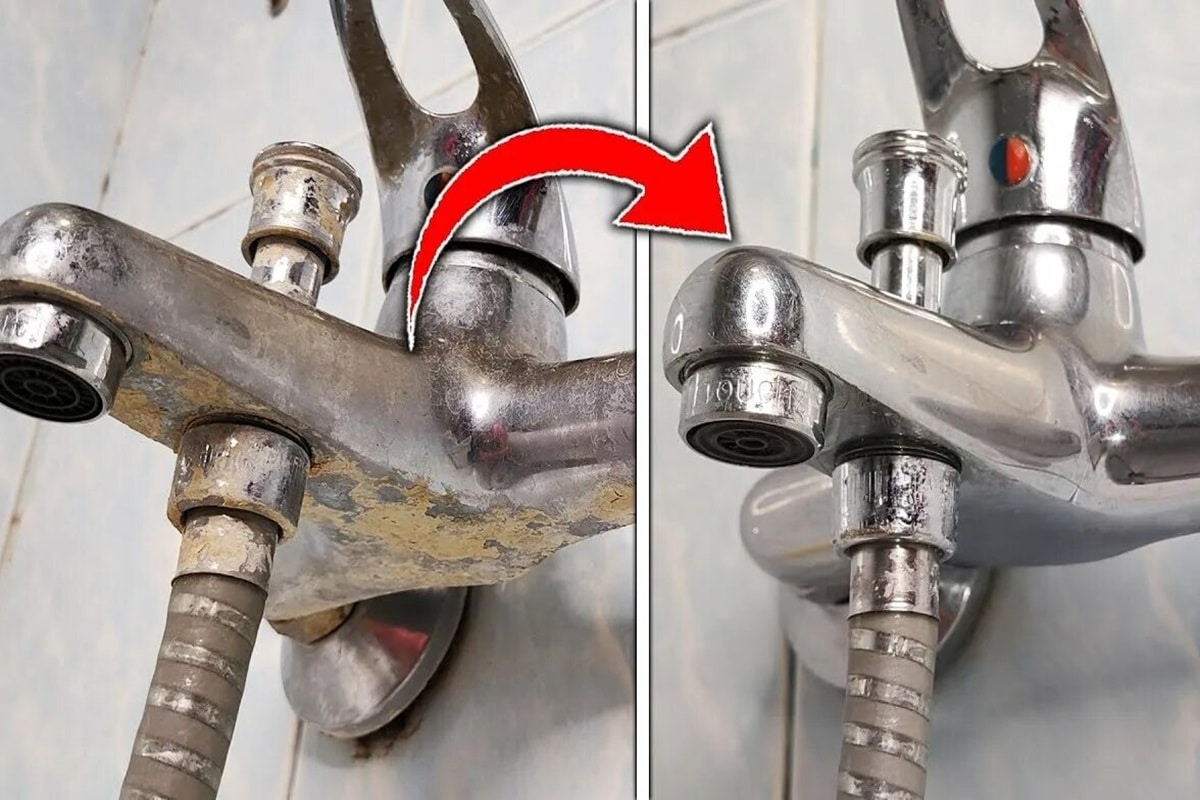 Naneste prostriedok na kohútik. Vodný kameň sa odlupuje po kúskoch.