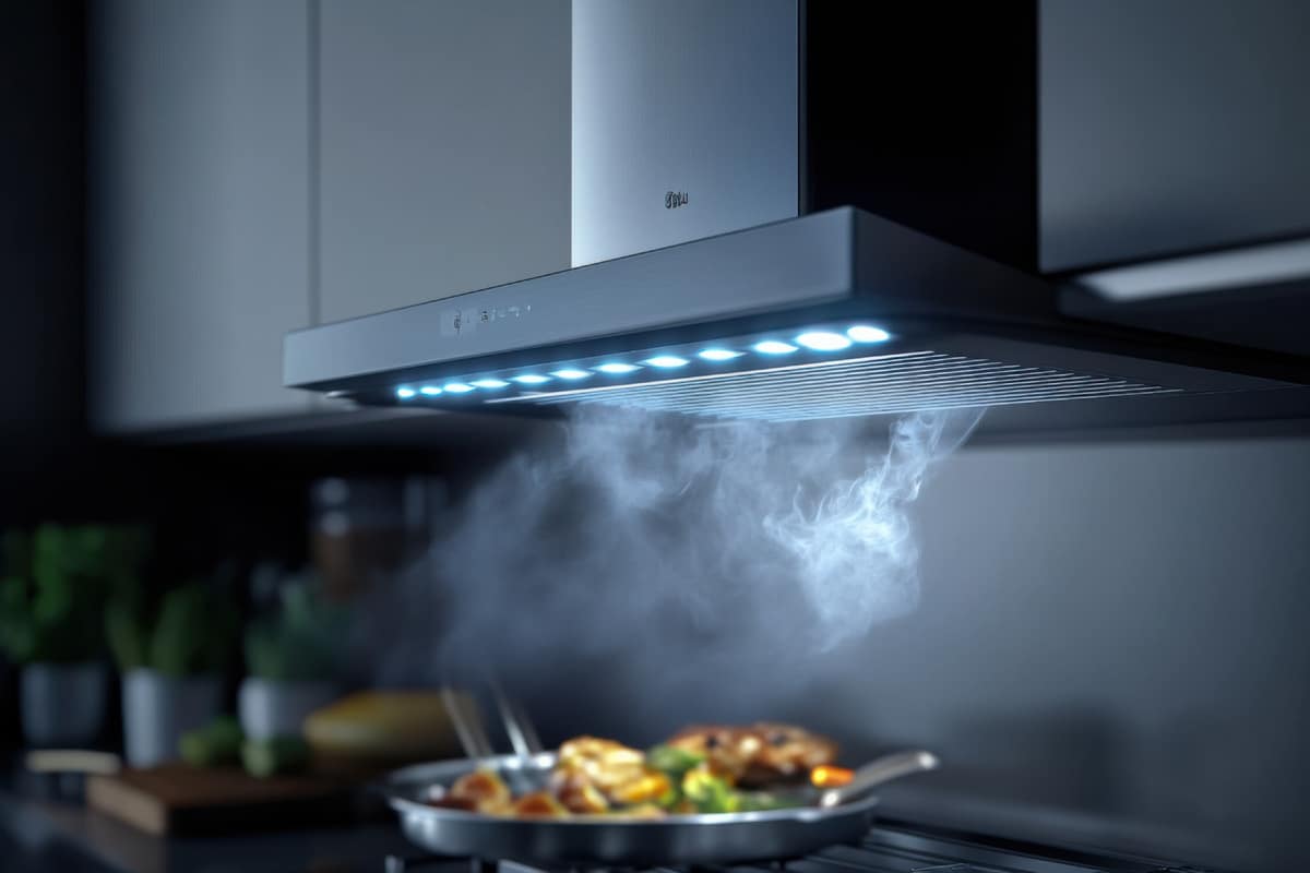 Pohybujte s ním po kuchyni. Odsávač začne silno ťahať.